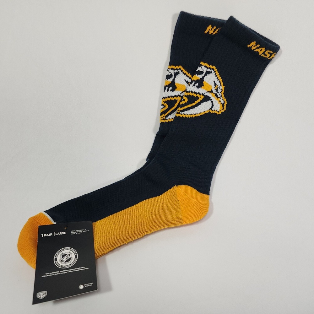 NHL Nashville Predators Socks Mens Womens Sz‎ Large OTS Anthem Sport Navy NEW